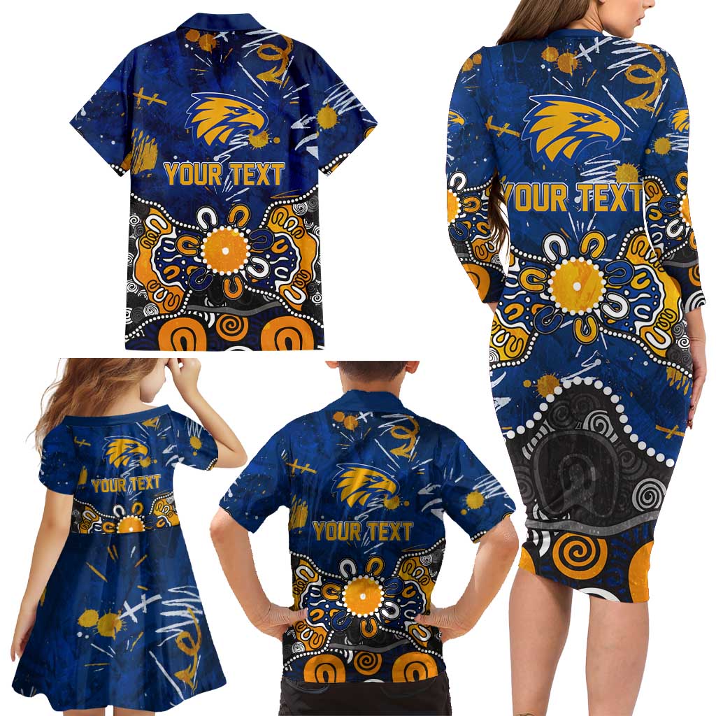 Personalized West Coast Eagles Family Matching Long Sleeve Bodycon Dress and Hawaiian Shirt Aboriginal Dot Painting Graffiti Style