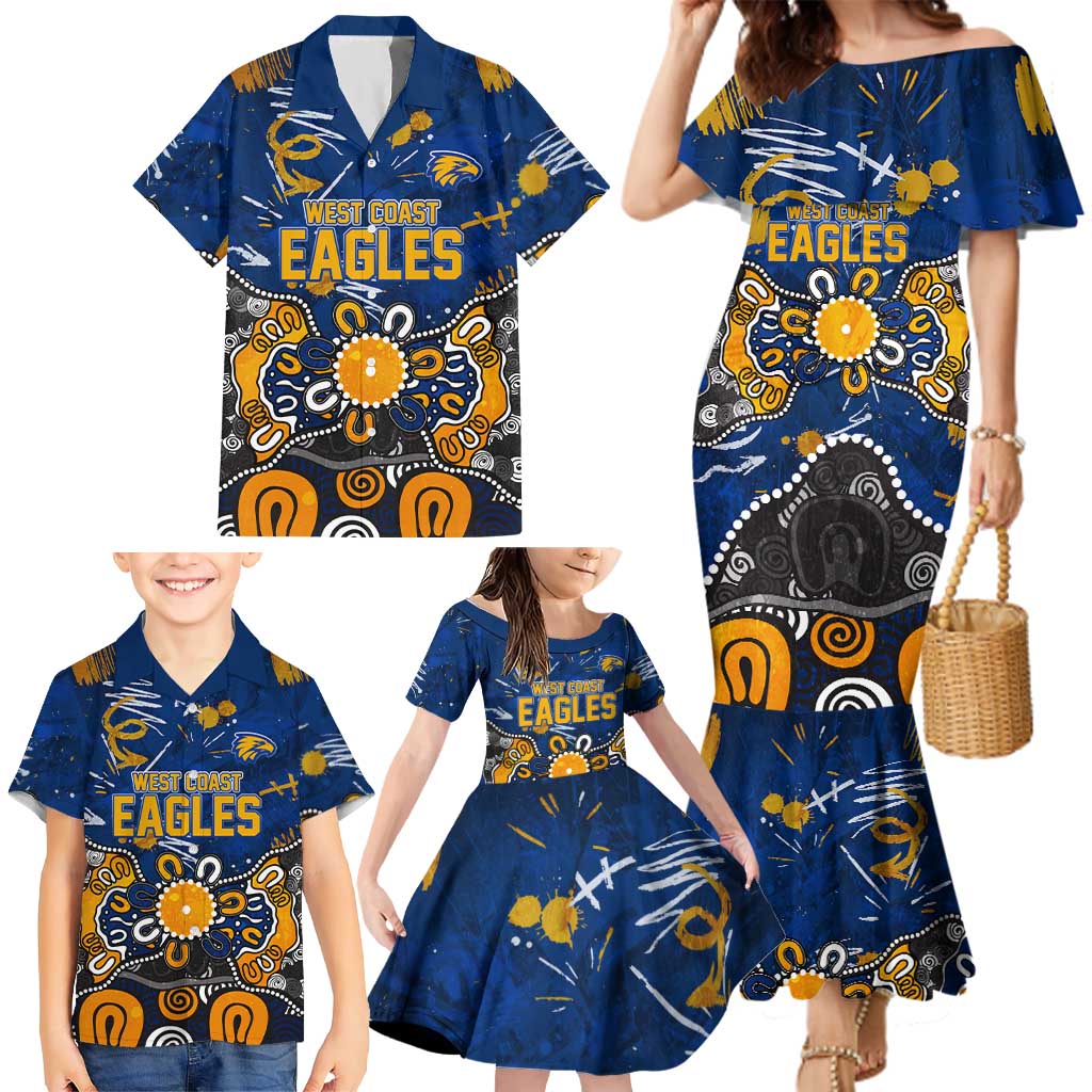 Personalized West Coast Eagles Family Matching Mermaid Dress and Hawaiian Shirt Aboriginal Dot Painting Graffiti Style
