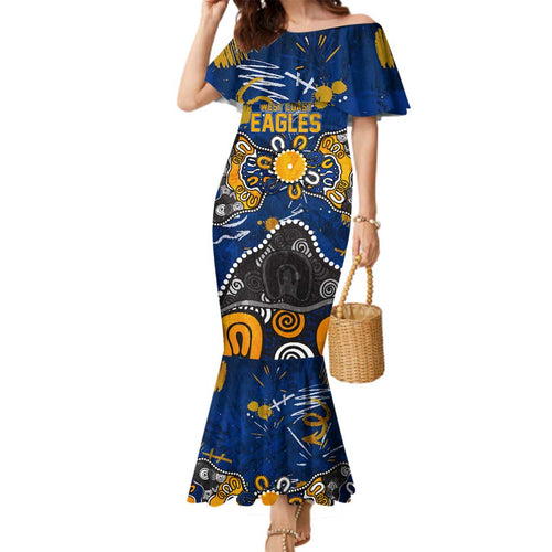 Personalized West Coast Eagles Family Matching Mermaid Dress and Hawaiian Shirt Aboriginal Dot Painting Graffiti Style