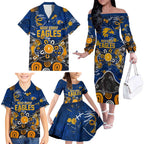 Personalized West Coast Eagles Family Matching Off The Shoulder Long Sleeve Dress and Hawaiian Shirt Aboriginal Dot Painting Graffiti Style