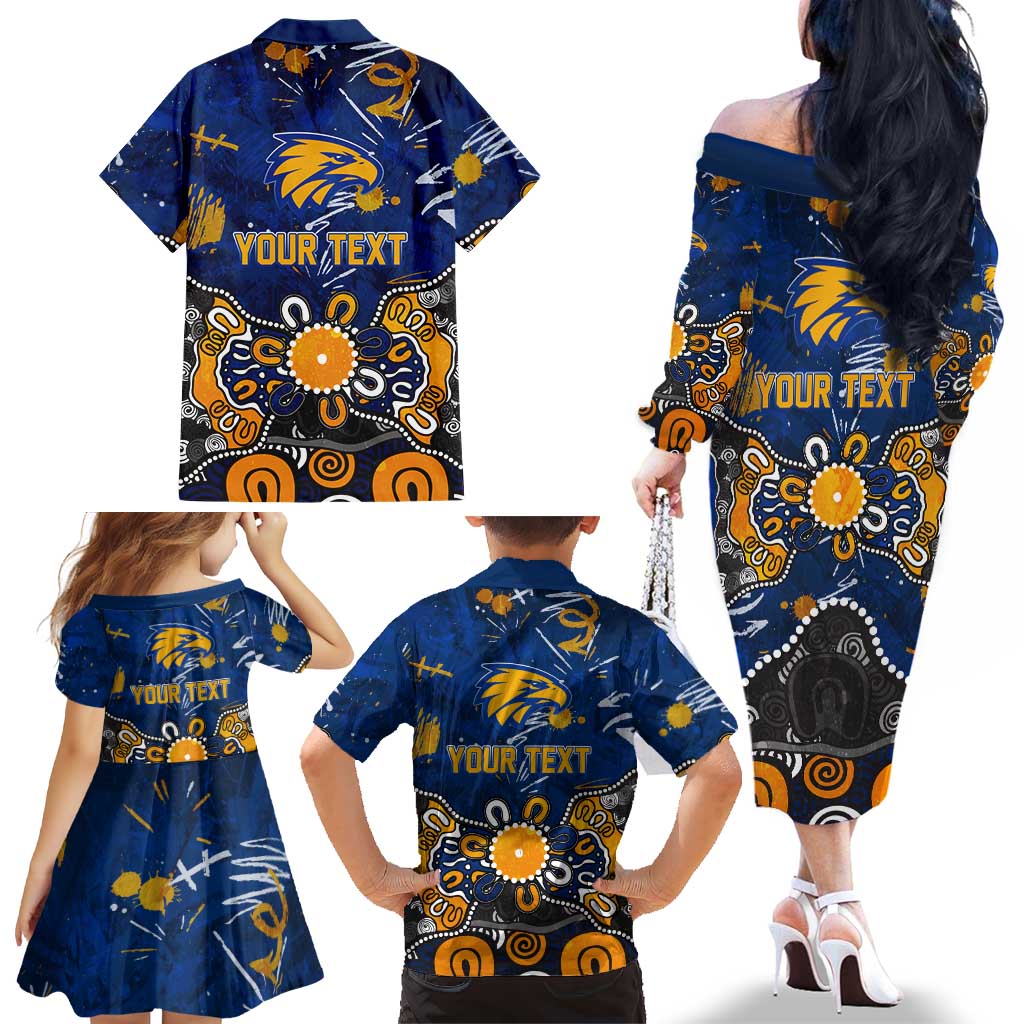Personalized West Coast Eagles Family Matching Off The Shoulder Long Sleeve Dress and Hawaiian Shirt Aboriginal Dot Painting Graffiti Style
