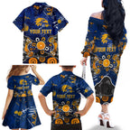 Personalized West Coast Eagles Family Matching Off The Shoulder Long Sleeve Dress and Hawaiian Shirt Aboriginal Dot Painting Graffiti Style