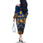 Personalized West Coast Eagles Family Matching Off The Shoulder Long Sleeve Dress and Hawaiian Shirt Aboriginal Dot Painting Graffiti Style