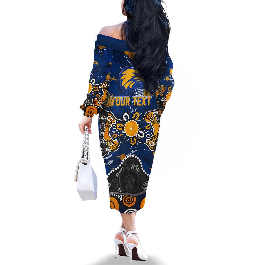 Personalized West Coast Eagles Family Matching Off The Shoulder Long Sleeve Dress and Hawaiian Shirt Aboriginal Dot Painting Graffiti Style