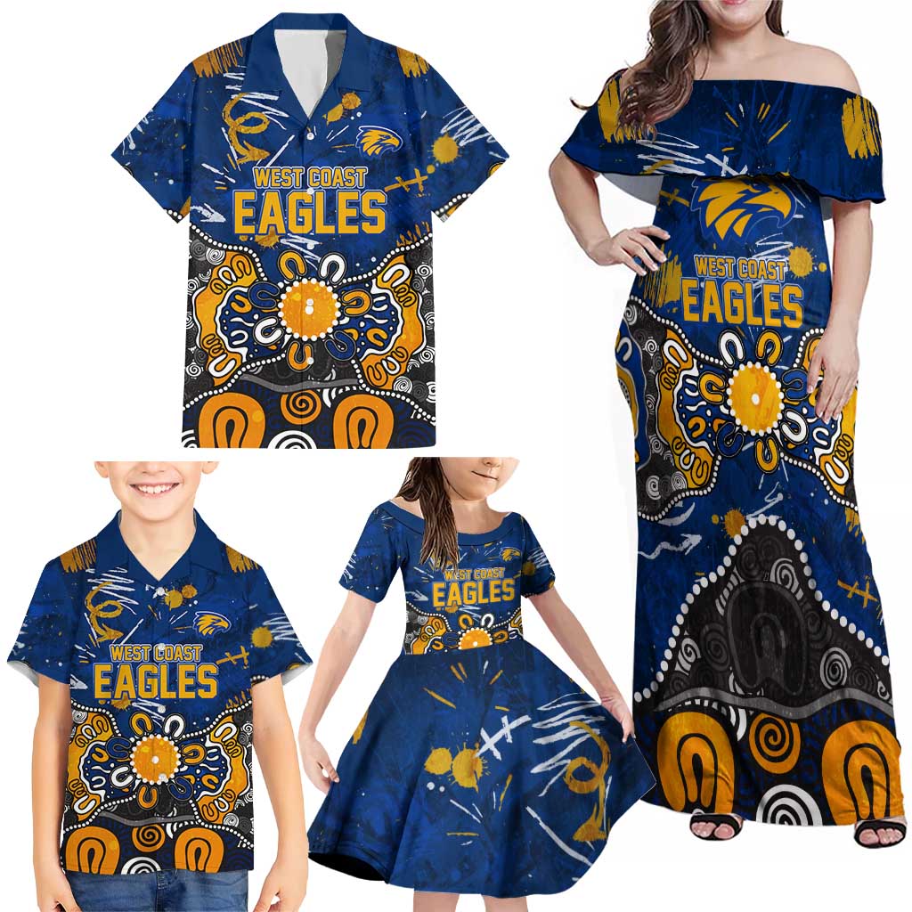 Personalized West Coast Eagles Family Matching Off Shoulder Maxi Dress and Hawaiian Shirt Aboriginal Dot Painting Graffiti Style