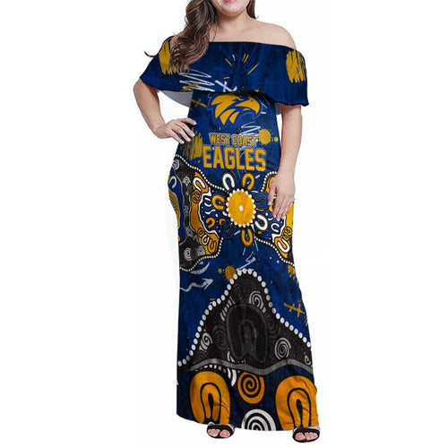 Personalized West Coast Eagles Family Matching Off Shoulder Maxi Dress and Hawaiian Shirt Aboriginal Dot Painting Graffiti Style