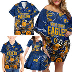 Personalized West Coast Eagles Family Matching Off Shoulder Short Dress and Hawaiian Shirt Aboriginal Dot Painting Graffiti Style