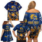 Personalized West Coast Eagles Family Matching Off Shoulder Short Dress and Hawaiian Shirt Aboriginal Dot Painting Graffiti Style
