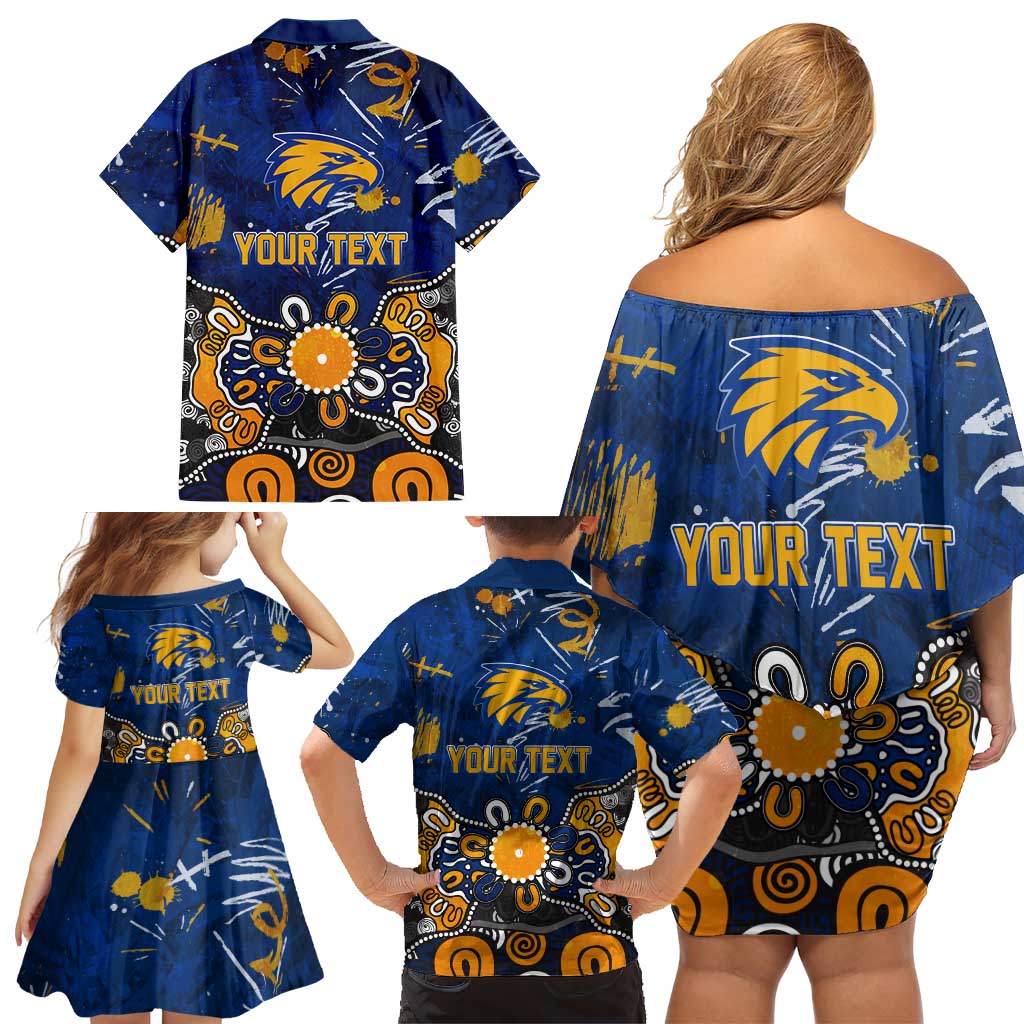 Personalized West Coast Eagles Family Matching Off Shoulder Short Dress and Hawaiian Shirt Aboriginal Dot Painting Graffiti Style