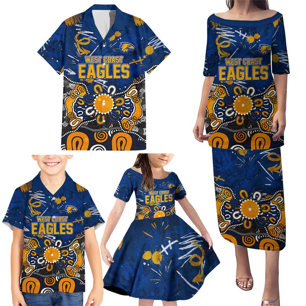 Personalized West Coast Eagles Family Matching Puletasi and Hawaiian Shirt Aboriginal Dot Painting Graffiti Style