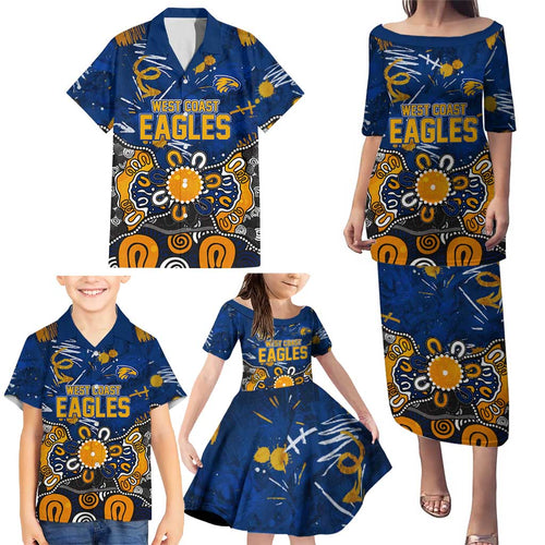 Personalized West Coast Eagles Family Matching Puletasi and Hawaiian Shirt Aboriginal Dot Painting Graffiti Style