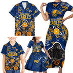 Personalized West Coast Eagles Family Matching Short Sleeve Bodycon Dress and Hawaiian Shirt Aboriginal Dot Painting Graffiti Style