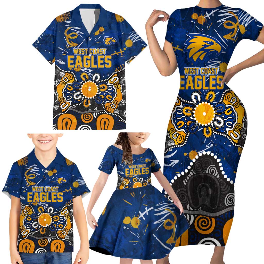 Personalized West Coast Eagles Family Matching Short Sleeve Bodycon Dress and Hawaiian Shirt Aboriginal Dot Painting Graffiti Style
