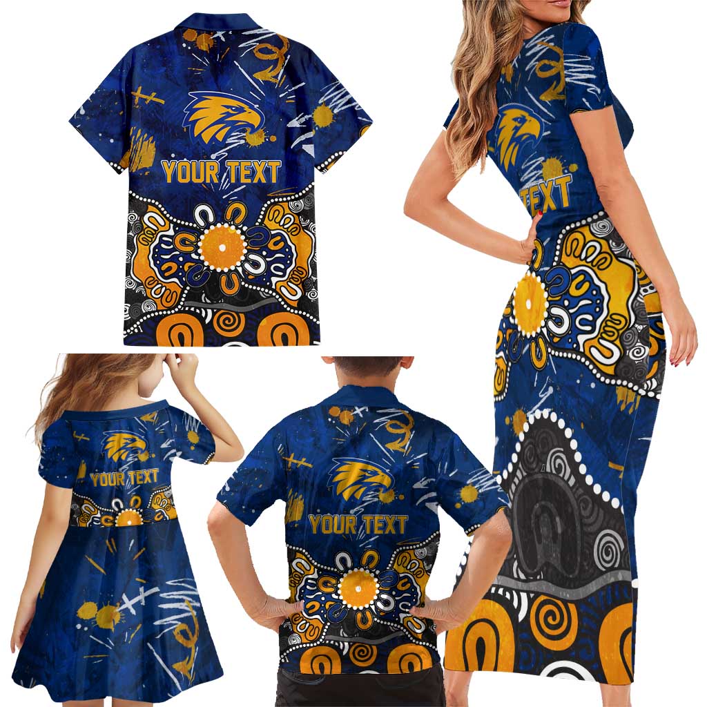 Personalized West Coast Eagles Family Matching Short Sleeve Bodycon Dress and Hawaiian Shirt Aboriginal Dot Painting Graffiti Style