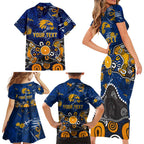 Personalized West Coast Eagles Family Matching Short Sleeve Bodycon Dress and Hawaiian Shirt Aboriginal Dot Painting Graffiti Style