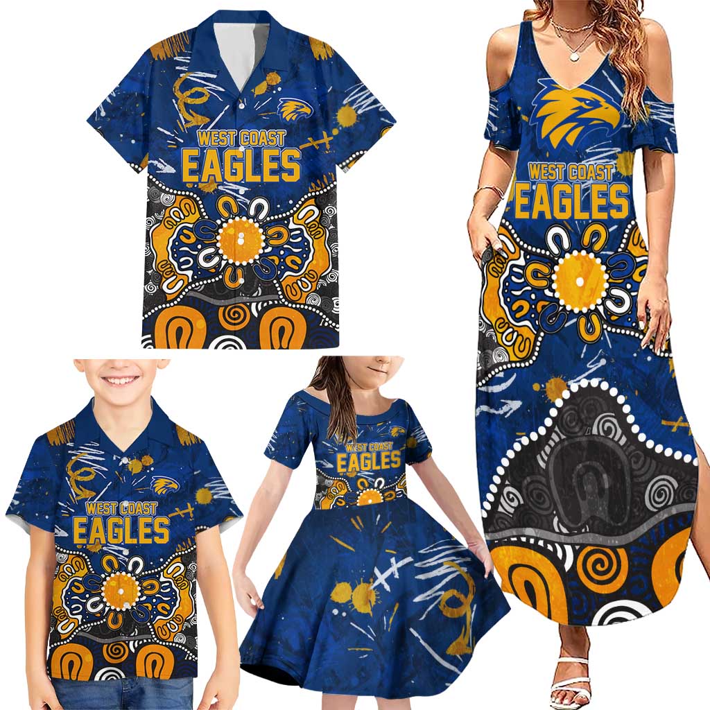 Personalized West Coast Eagles Family Matching Summer Maxi Dress and Hawaiian Shirt Aboriginal Dot Painting Graffiti Style
