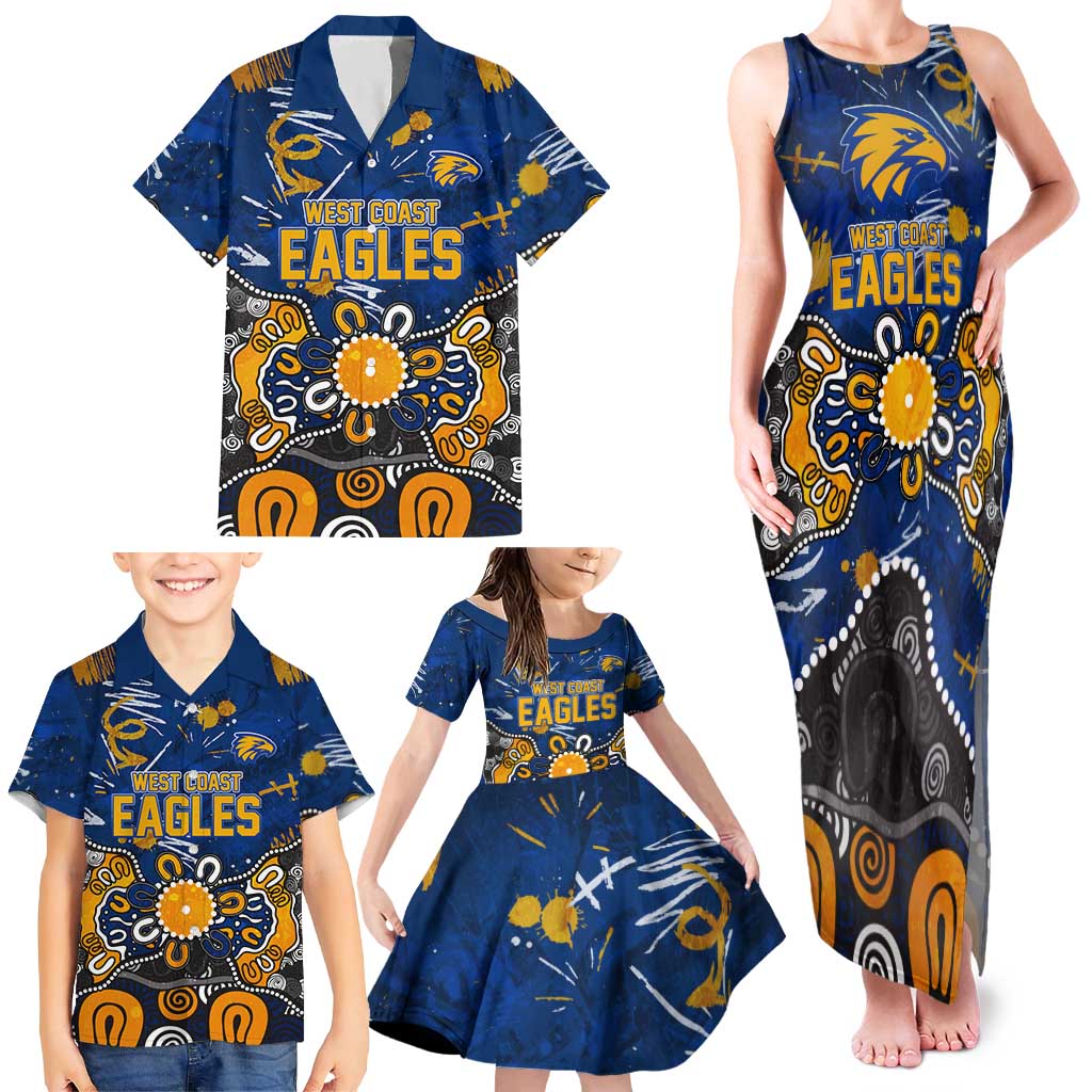 Personalized West Coast Eagles Family Matching Tank Maxi Dress and Hawaiian Shirt Aboriginal Dot Painting Graffiti Style