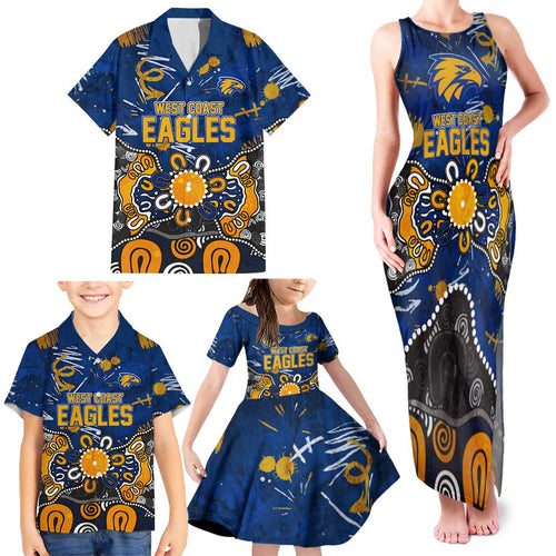 Personalized West Coast Eagles Family Matching Tank Maxi Dress and Hawaiian Shirt Aboriginal Dot Painting Graffiti Style