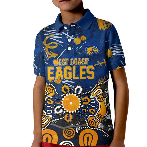 Personalized West Coast Eagles Kid Polo Shirt Aboriginal Dot Painting Graffiti Style