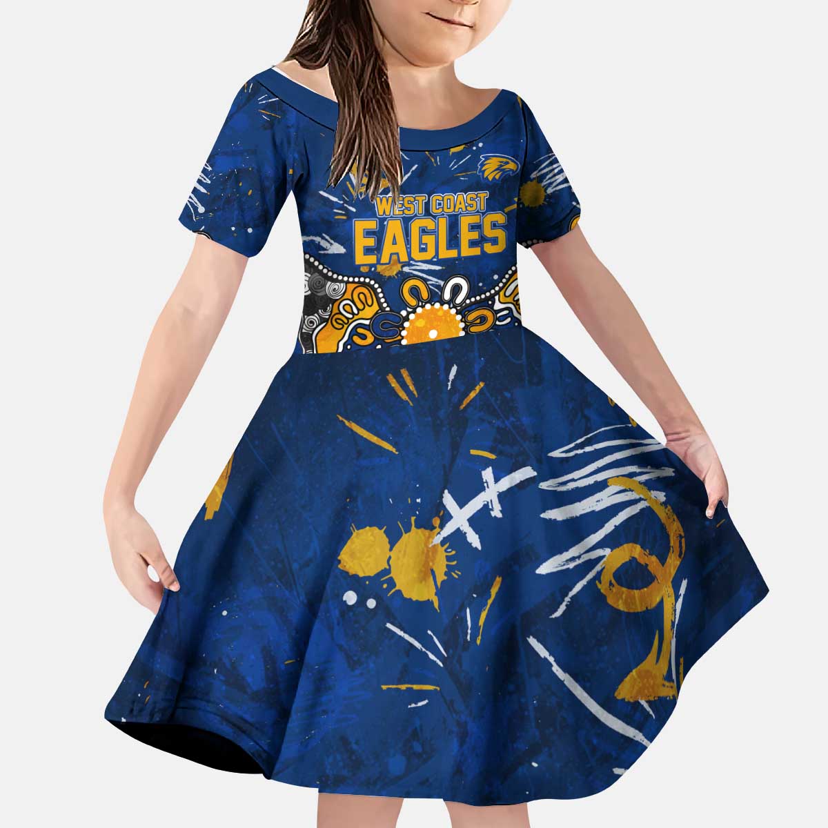 Personalized West Coast Eagles Kid Short Sleeve Dress Aboriginal Dot Painting Graffiti Style