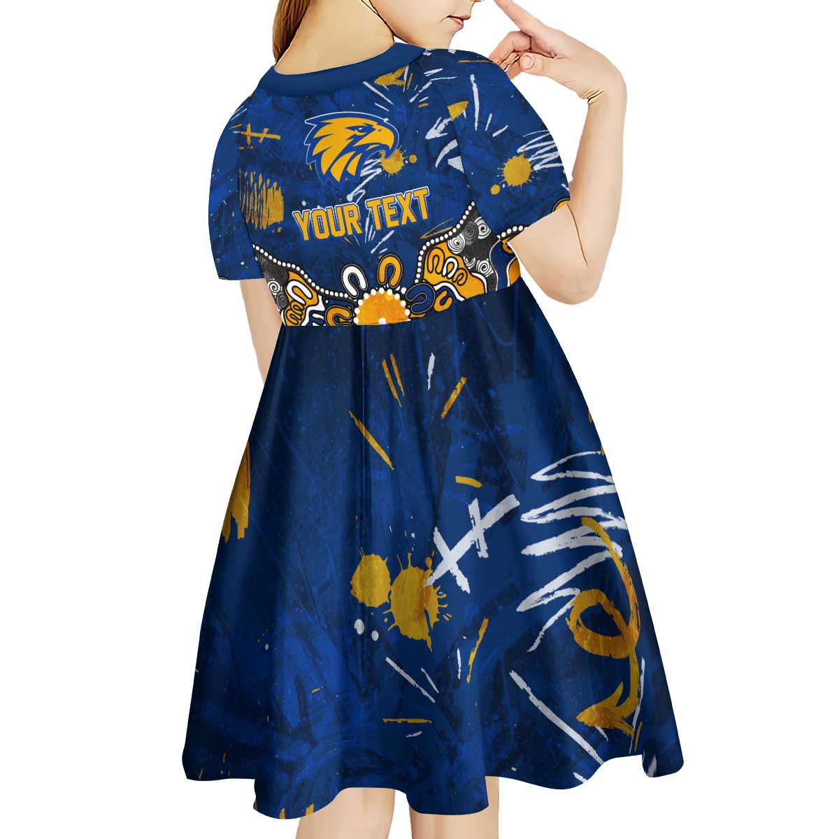 Personalized West Coast Eagles Kid Short Sleeve Dress Aboriginal Dot Painting Graffiti Style