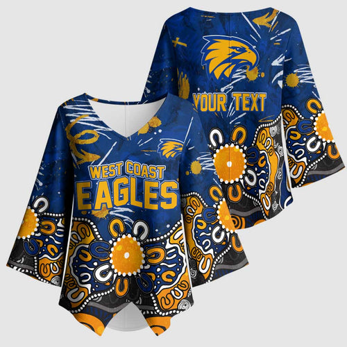 Personalized West Coast Eagles Kimono Sleeve Blouse Aboriginal Dot Painting Graffiti Style