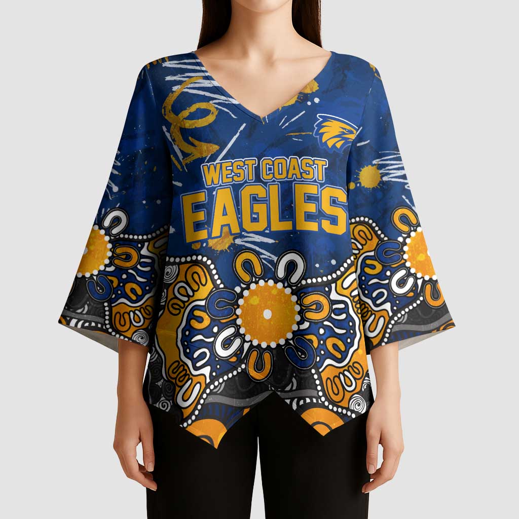 Personalized West Coast Eagles Kimono Sleeve Blouse Aboriginal Dot Painting Graffiti Style