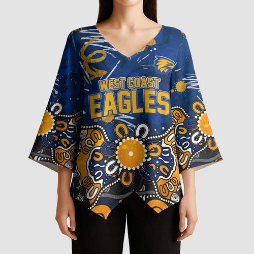 Personalized West Coast Eagles Kimono Sleeve Blouse Aboriginal Dot Painting Graffiti Style