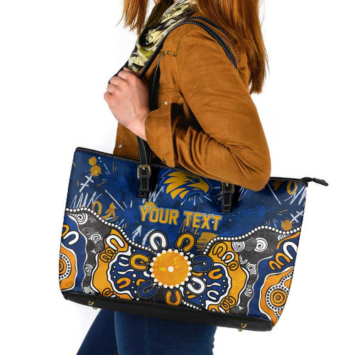 Personalized West Coast Eagles Leather Tote Bag Aboriginal Dot Painting Graffiti Style