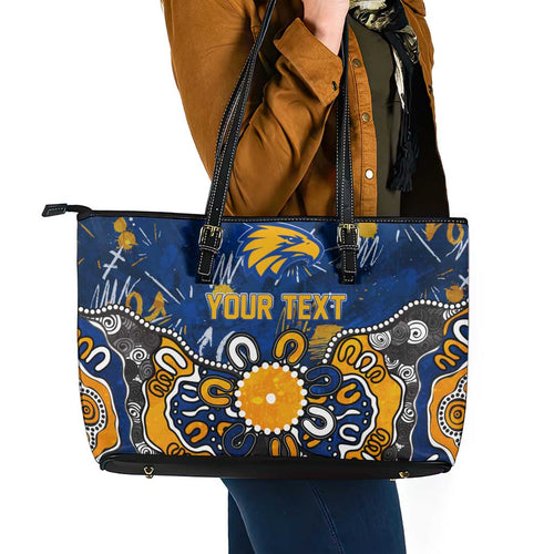 Personalized West Coast Eagles Leather Tote Bag Aboriginal Dot Painting Graffiti Style