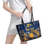 Personalized West Coast Eagles Leather Tote Bag Aboriginal Dot Painting Graffiti Style