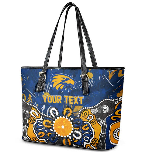 Personalized West Coast Eagles Leather Tote Bag Aboriginal Dot Painting Graffiti Style