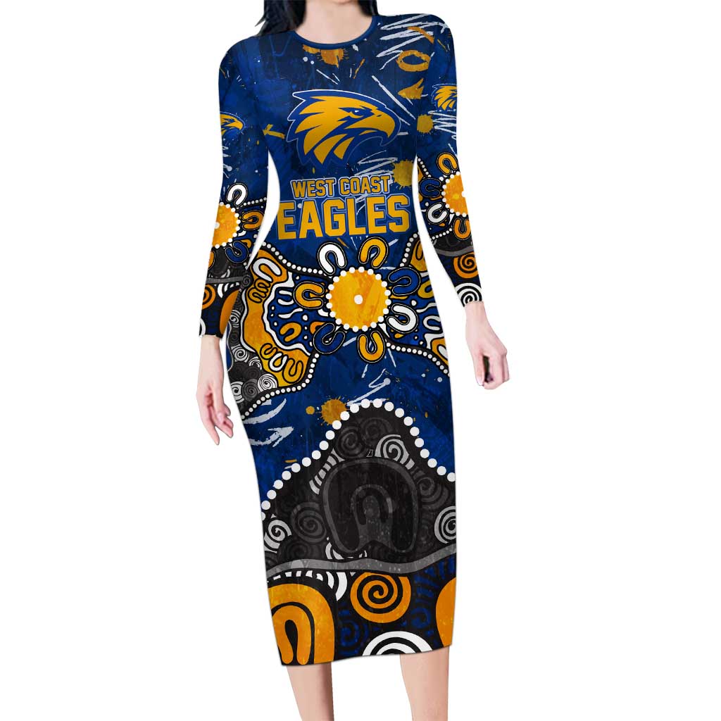 Personalized West Coast Eagles Long Sleeve Bodycon Dress Aboriginal Dot Painting Graffiti Style