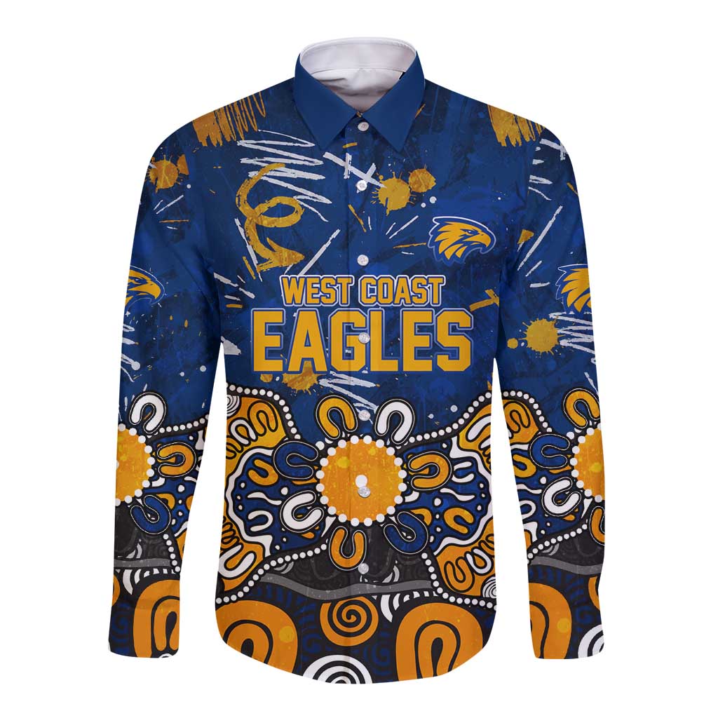 Personalized West Coast Eagles Long Sleeve Button Shirt Aboriginal Dot Painting Graffiti Style