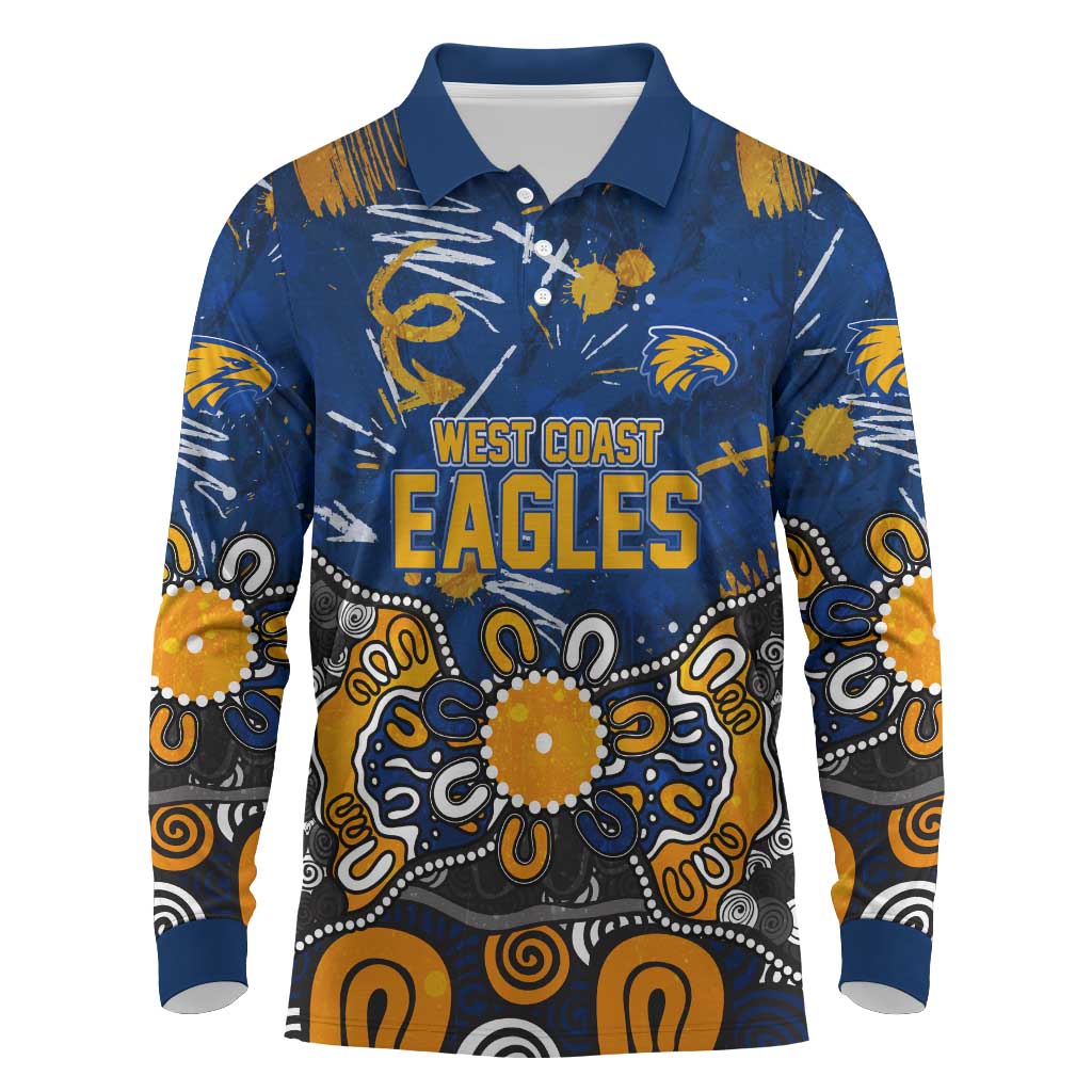 Personalized West Coast Eagles Long Sleeve Polo Shirt Aboriginal Dot Painting Graffiti Style
