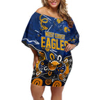 Personalized West Coast Eagles Off Shoulder Short Dress Aboriginal Dot Painting Graffiti Style