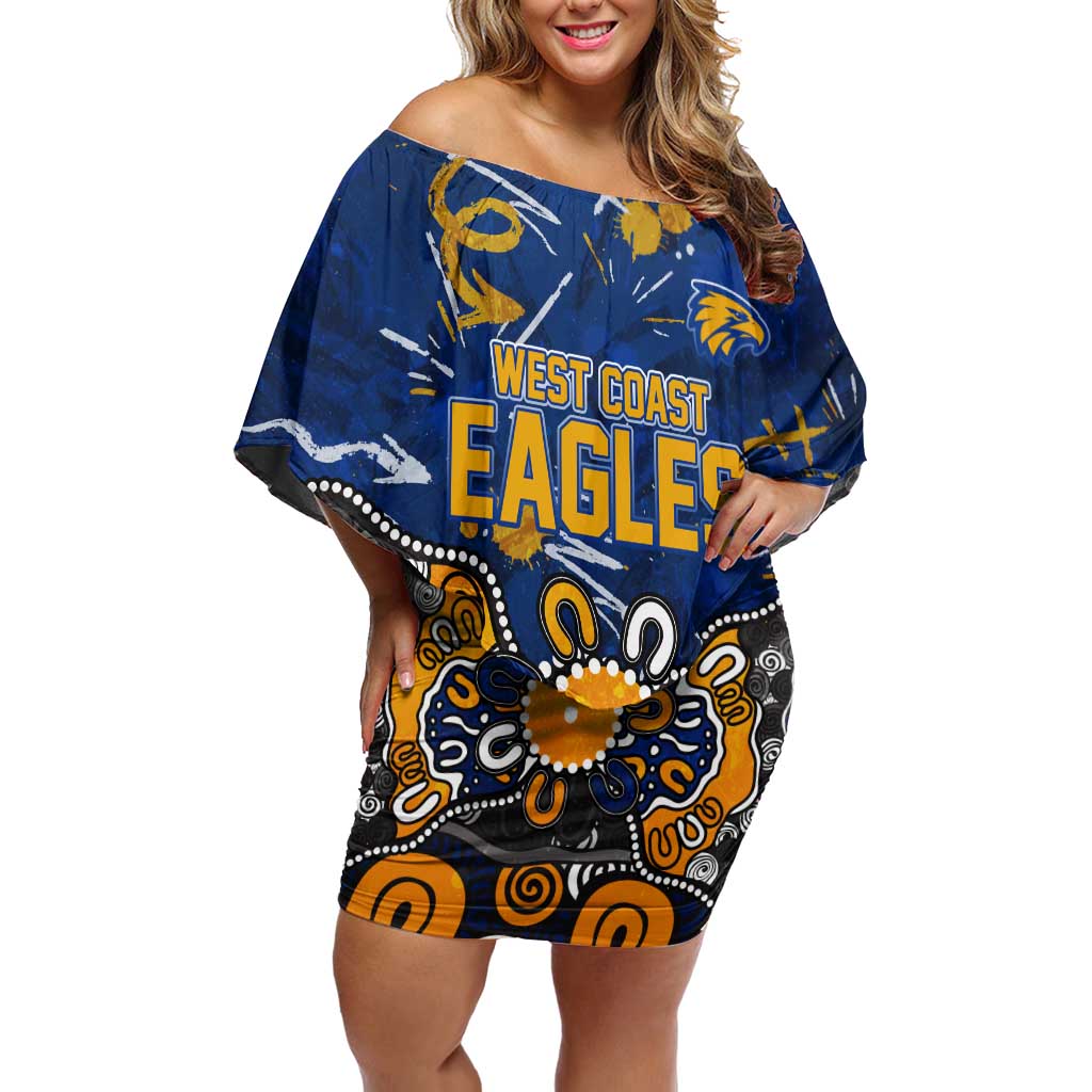 Personalized West Coast Eagles Off Shoulder Short Dress Aboriginal Dot Painting Graffiti Style