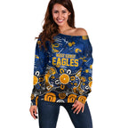 Personalized West Coast Eagles Off Shoulder Sweater Aboriginal Dot Painting Graffiti Style