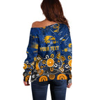 Personalized West Coast Eagles Off Shoulder Sweater Aboriginal Dot Painting Graffiti Style