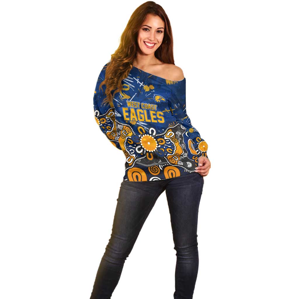 Personalized West Coast Eagles Off Shoulder Sweater Aboriginal Dot Painting Graffiti Style