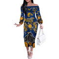 Personalized West Coast Eagles Off The Shoulder Long Sleeve Dress Aboriginal Dot Painting Graffiti Style