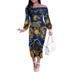 Personalized West Coast Eagles Off The Shoulder Long Sleeve Dress Aboriginal Dot Painting Graffiti Style