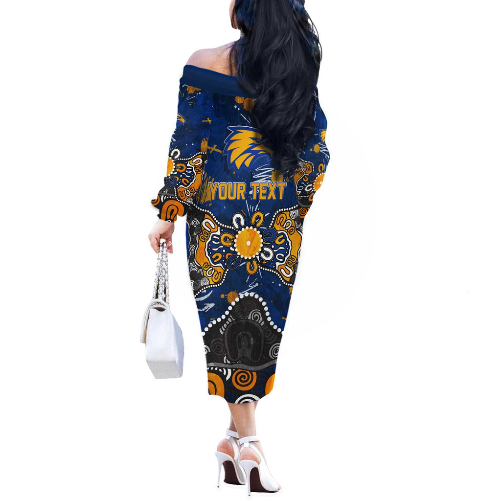 Personalized West Coast Eagles Off The Shoulder Long Sleeve Dress Aboriginal Dot Painting Graffiti Style