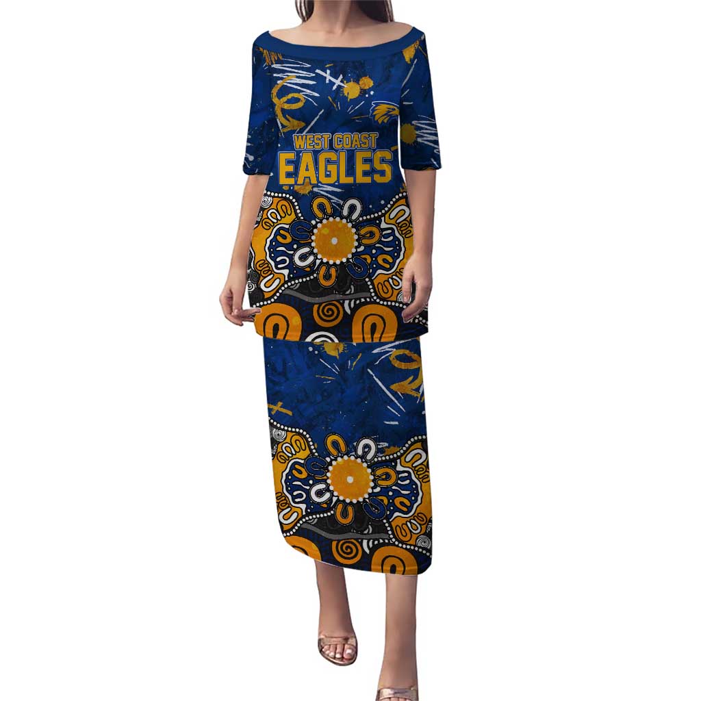 Personalized West Coast Eagles Puletasi Aboriginal Dot Painting Graffiti Style