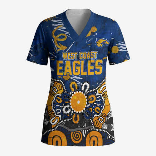 Personalized West Coast Eagles Scrub Top Aboriginal Dot Painting Graffiti Style