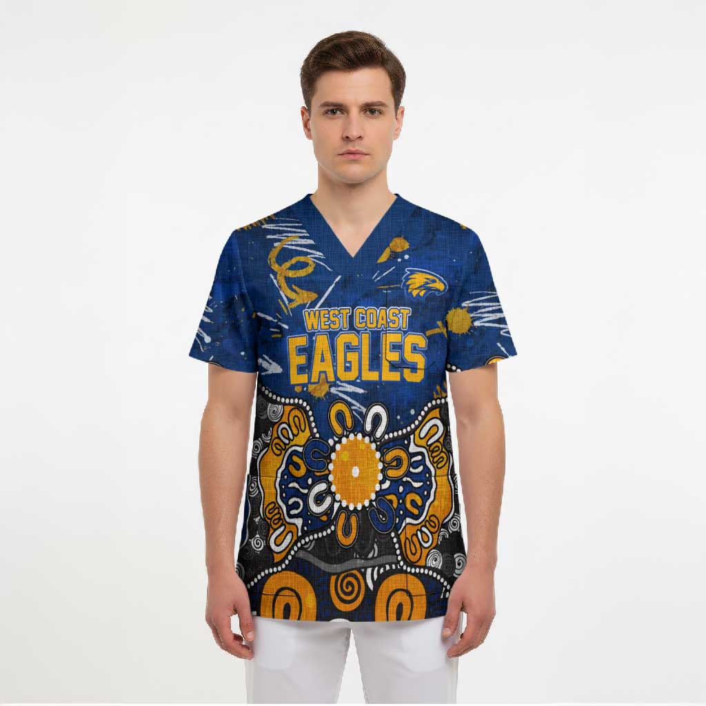 Personalized West Coast Eagles Scrub Top Aboriginal Dot Painting Graffiti Style