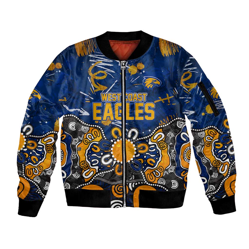 Personalized West Coast Eagles Sleeve Zip Bomber Jacket Aboriginal Dot Painting Graffiti Style