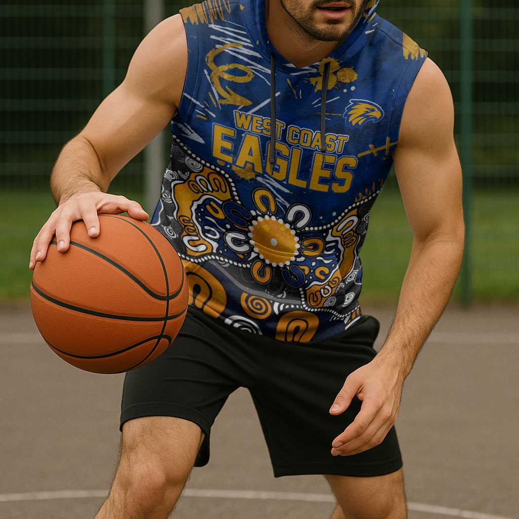Personalized West Coast Eagles Sleeveless Hoodie Aboriginal Dot Painting Graffiti Style
