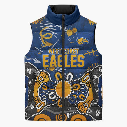 Personalized West Coast Eagles Sleeveless Puffer Jacket Aboriginal Dot Painting Graffiti Style