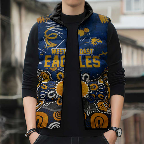 Personalized West Coast Eagles Sleeveless Puffer Jacket Aboriginal Dot Painting Graffiti Style